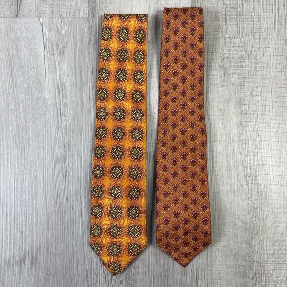 ERMENEGILDO ZEGNA Mens 100% Silk Necktie ITALY Luxury FLORAL Lot 2 Orange EUC - Picture 1 of 8